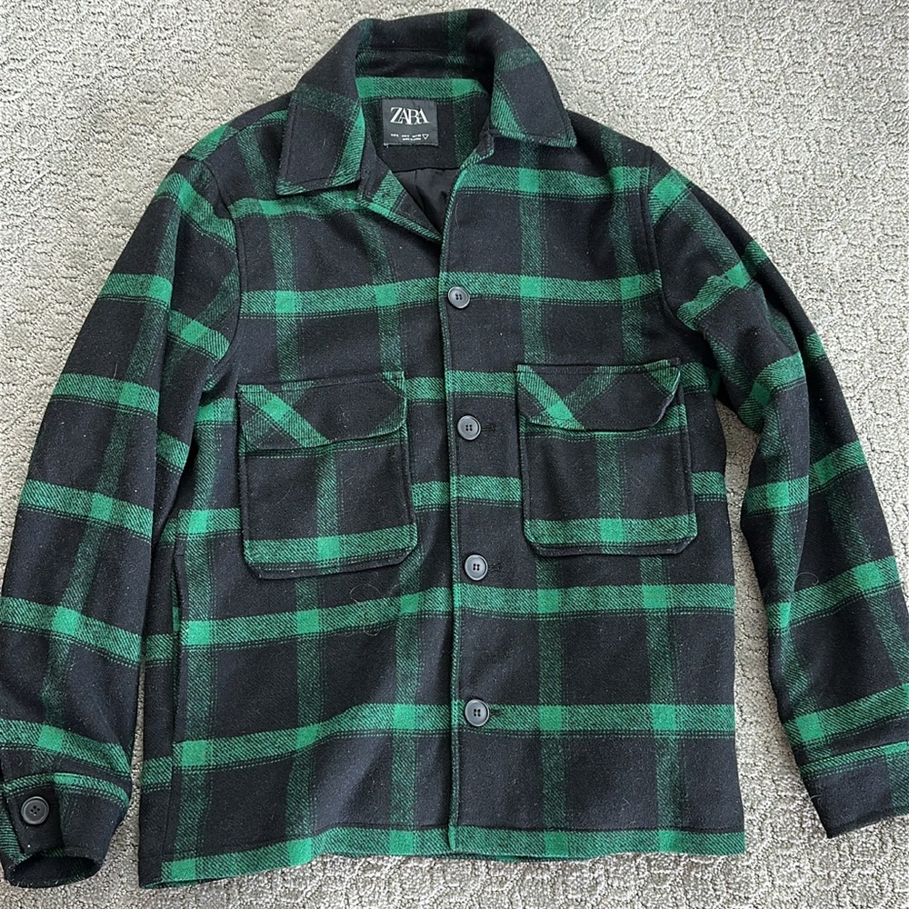 Zara Black and Green Checkered Jacket